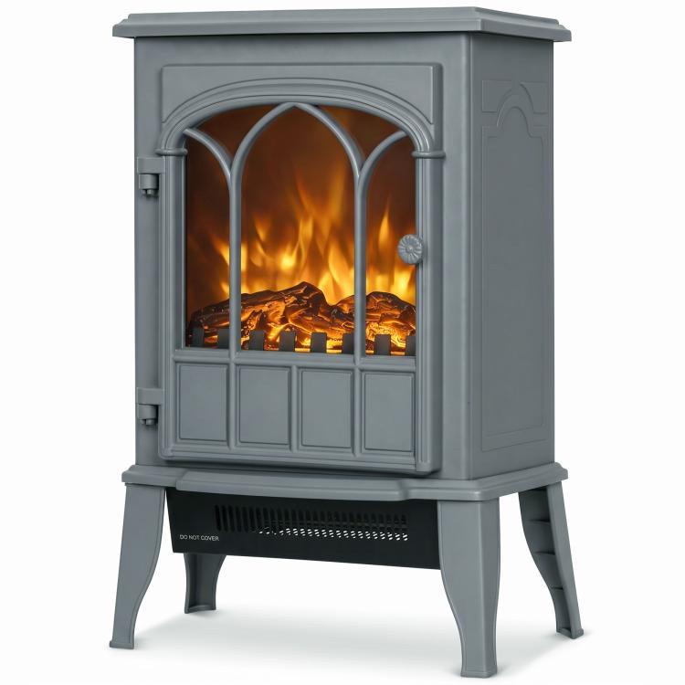 Freestanding Electric Fireplace, Electric Log Burner with LED Flame Effect, Overheating Safety System, 1000W/2000W Grey