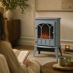 Freestanding Electric Fireplace, Electric Log Burner with LED Flame Effect, Overheating Safety System, 1000W/2000W Grey