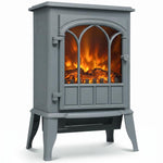 Freestanding Electric Fireplace, Electric Log Burner with LED Flame Effect, Overheating Safety System, 1000W/2000W Grey