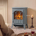 Freestanding Electric Fireplace, Electric Log Burner with LED Flame Effect, Overheating Safety System, 1000W/2000W Grey