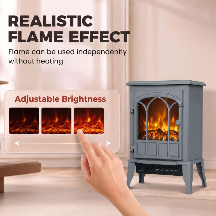 Freestanding Electric Fireplace, Electric Log Burner with LED Flame Effect, Overheating Safety System, 1000W/2000W Grey