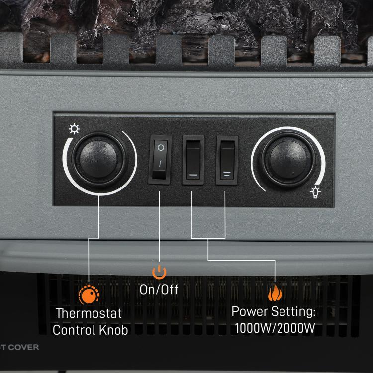 Freestanding Electric Fireplace, Electric Log Burner with LED Flame Effect, Overheating Safety System, 1000W/2000W Grey