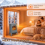 Freestanding Electric Fireplace, Electric Log Burner with LED Flame Effect, Overheating Safety System, 1000W/2000W Grey