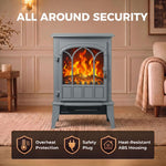 Freestanding Electric Fireplace, Electric Log Burner with LED Flame Effect, Overheating Safety System, 1000W/2000W Grey
