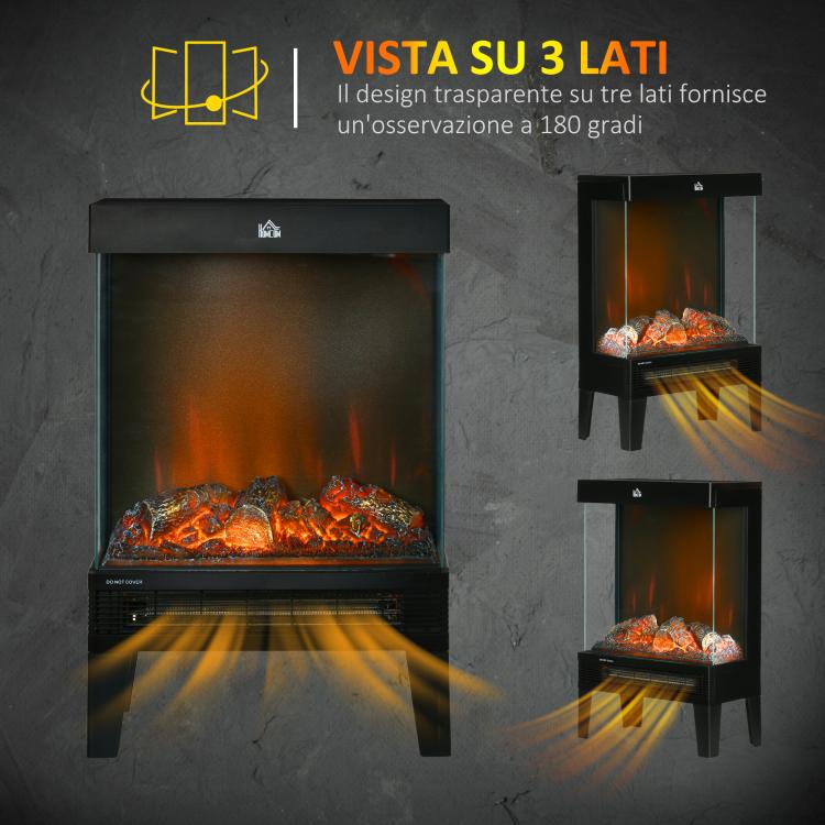 Camino elettrico nero 1000/2000 W con fiamma LED regolabile - immagine 7