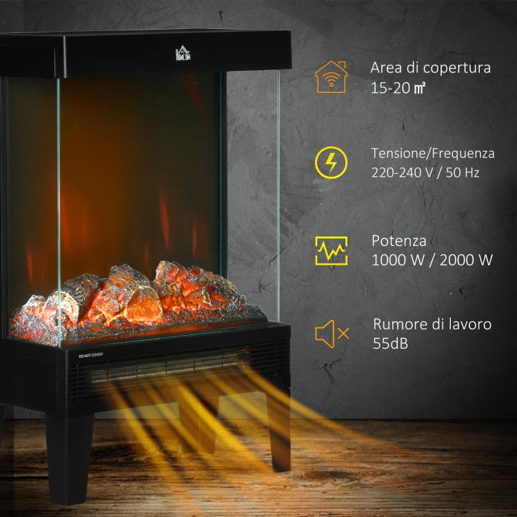 Camino elettrico nero 1000/2000 W con fiamma LED regolabile - immagine 8