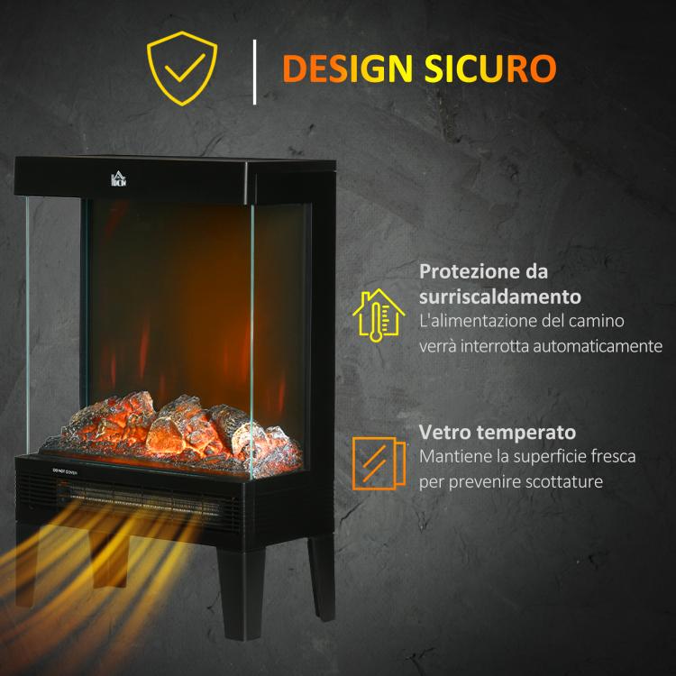 Camino elettrico nero 1000/2000 W con fiamma LED regolabile - immagine 9