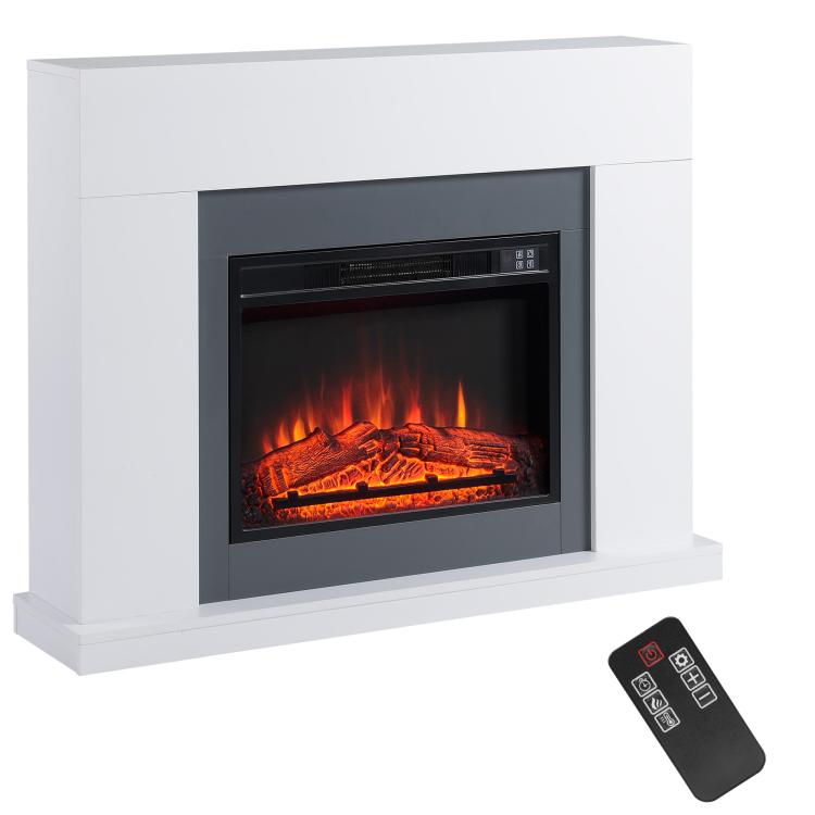 Wall-Mounted Electric Fireplace with LED Flame Effect and Timer, 37 square meter Coverage, 2000W - White