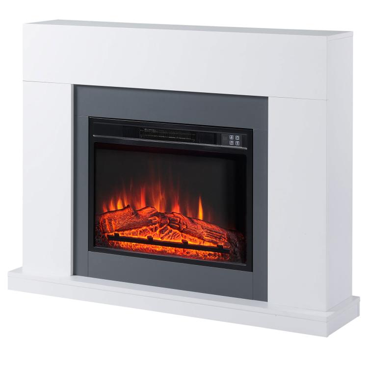 Wall-Mounted Electric Fireplace with LED Flame Effect and Timer, 37 square meter Coverage, 2000W - White
