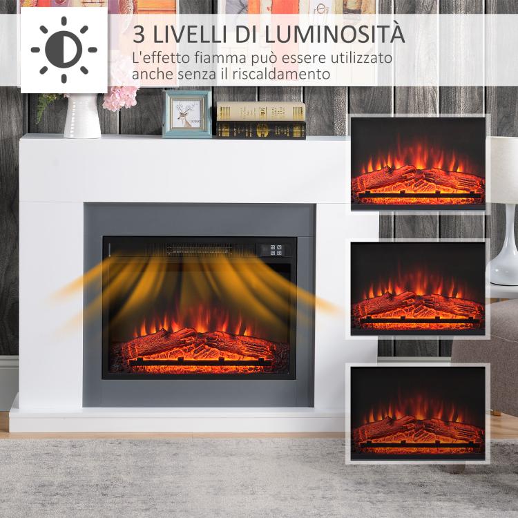 Wall-Mounted Electric Fireplace with LED Flame Effect and Timer, 37 square meter Coverage, 2000W - White