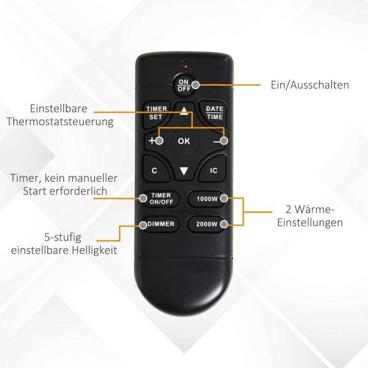 Caminetto elettrico bianco con mensola, timer e telecomando - immagine 8