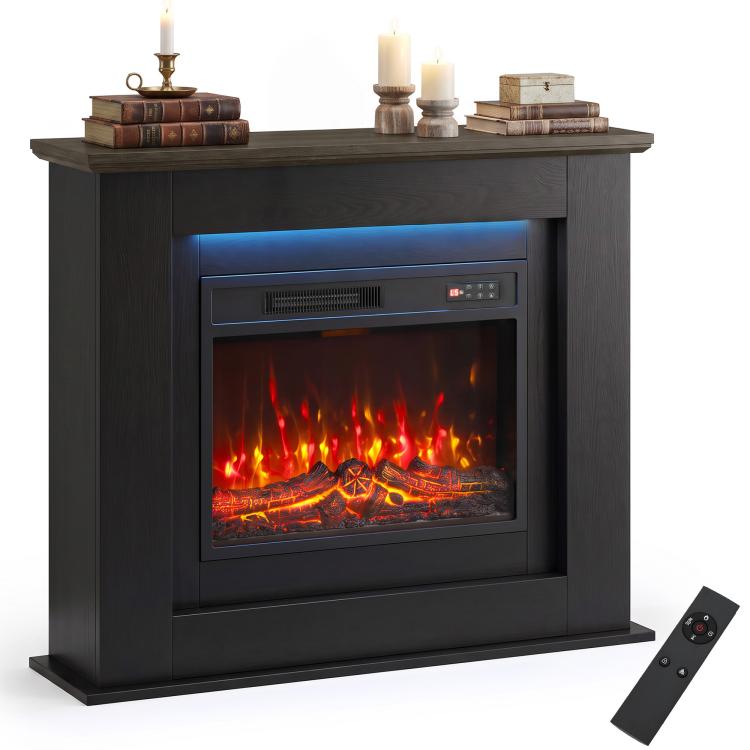 40 inch Electric Fireplace with Mantel, LED Strip, Fireplace TV Stand for 55 inch TVs, Adjustable Flame, Black