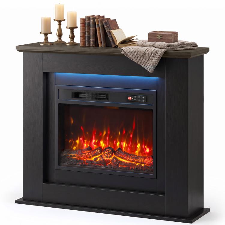 40 inch Electric Fireplace with Mantel, LED Strip, Fireplace TV Stand for 55 inch TVs, Adjustable Flame, Black