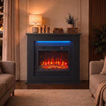 40 inch Electric Fireplace with Mantel, LED Strip, Fireplace TV Stand for 55 inch TVs, Adjustable Flame, Black