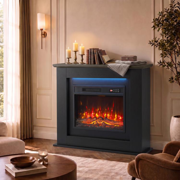 40 inch Electric Fireplace with Mantel, LED Strip, Fireplace TV Stand for 55 inch TVs, Adjustable Flame, Black