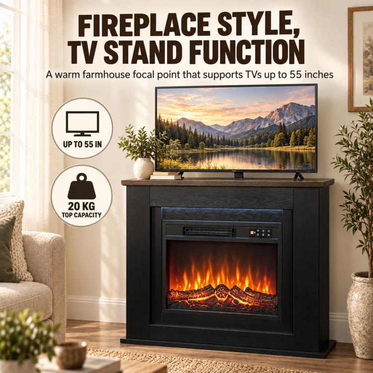 40 inch Electric Fireplace with Mantel, LED Strip, Fireplace TV Stand for 55 inch TVs, Adjustable Flame, Black