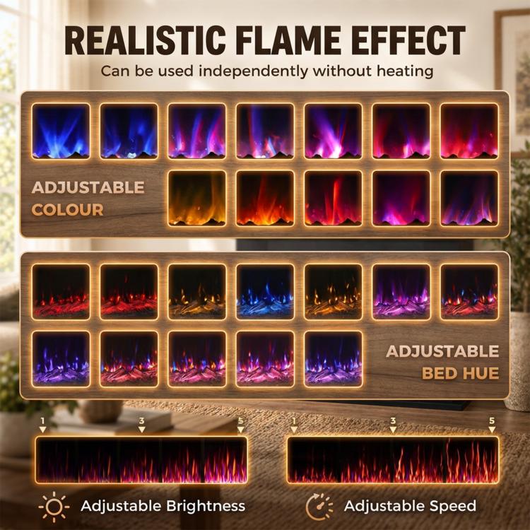 40 inch Electric Fireplace with Mantel, LED Strip, Fireplace TV Stand for 55 inch TVs, Adjustable Flame, Black