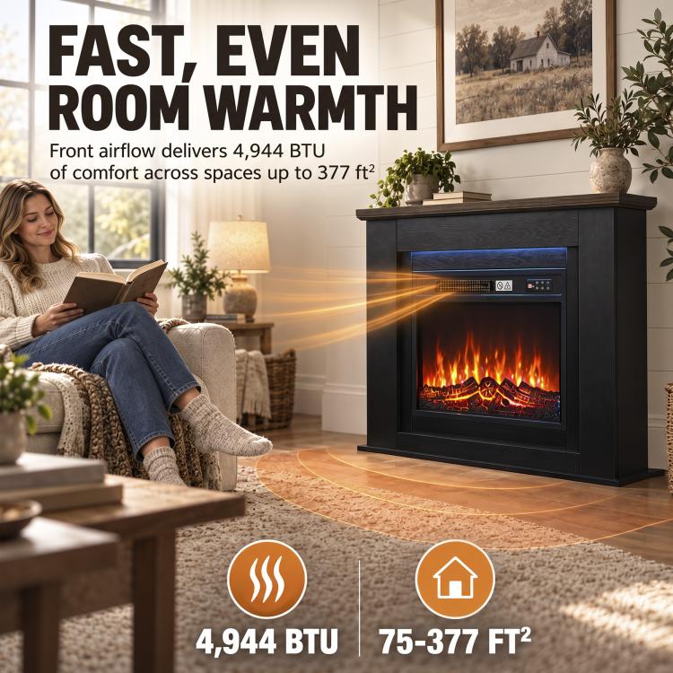 40 inch Electric Fireplace with Mantel, LED Strip, Fireplace TV Stand for 55 inch TVs, Adjustable Flame, Black