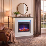 40 inch Electric Fireplace with Mantel, LED Strip, Fireplace TV Stand for 55 inch TVs, Adjustable Flame, White