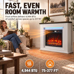 40 inch Electric Fireplace with Mantel, LED Strip, Fireplace TV Stand for 55 inch TVs, Adjustable Flame, White