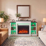 55 inch Fireplace TV Stand for TVs up to 65 inch, Entertainment Center TV Console, RGB LED Strips, 6 Shelves, White Wood Grain