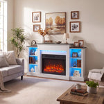 55 inch Fireplace TV Stand for TVs up to 65 inch, Entertainment Center TV Console, RGB LED Strips, 6 Shelves, White Wood Grain