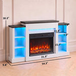 55 inch Fireplace TV Stand for TVs up to 65 inch, Entertainment Center TV Console, RGB LED Strips, 6 Shelves, White Wood Grain