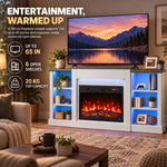 55 inch Fireplace TV Stand for TVs up to 65 inch, Entertainment Center TV Console, RGB LED Strips, 6 Shelves, White Wood Grain