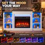 55 inch Fireplace TV Stand for TVs up to 65 inch, Entertainment Center TV Console, RGB LED Strips, 6 Shelves, White Wood Grain