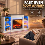 55 inch Fireplace TV Stand for TVs up to 65 inch, Entertainment Center TV Console, RGB LED Strips, 6 Shelves, White Wood Grain