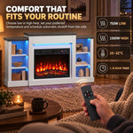 55 inch Fireplace TV Stand for TVs up to 65 inch, Entertainment Center TV Console, RGB LED Strips, 6 Shelves, White Wood Grain