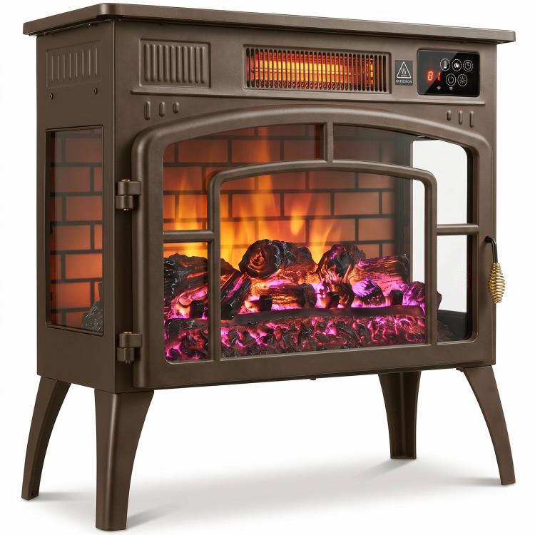3-Sided Glass WiFi Electric Fire Heater, Smart Electric Fireplace Stove, Brown