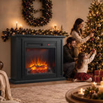 26 inch Electric Fireplace with Mantel, 1400W Freestanding Fireplace TV Stand with Adjustable Flame, Timer, Remote, Black