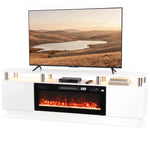 Electric Fireplace TV Stand for 80" TVs, 1800W LED Light Entertainment Center with Adjustable Flame, Remote, White