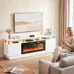 Electric Fireplace TV Stand for 80" TVs, 1800W LED Light Entertainment Center with Adjustable Flame, Remote, White