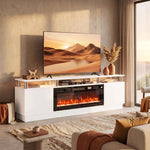 Electric Fireplace TV Stand for 80" TVs, 1800W LED Light Entertainment Center with Adjustable Flame, Remote, White