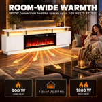 Electric Fireplace TV Stand for 80" TVs, 1800W LED Light Entertainment Center with Adjustable Flame, Remote, White