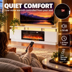 Electric Fireplace TV Stand for 80" TVs, 1800W LED Light Entertainment Center with Adjustable Flame, Remote, White
