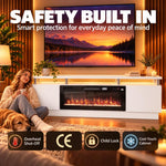Electric Fireplace TV Stand for 80" TVs, 1800W LED Light Entertainment Center with Adjustable Flame, Remote, White