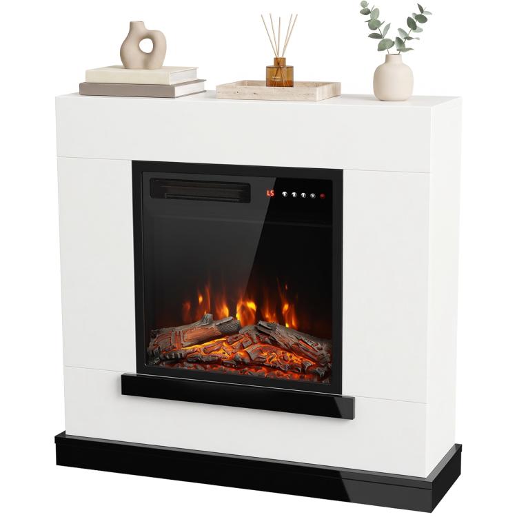 Freestanding Electric Fireplace Suite, Electric Fire and Surround, Adjustable Flame Effect, Remote, Timer, 900W/1800W