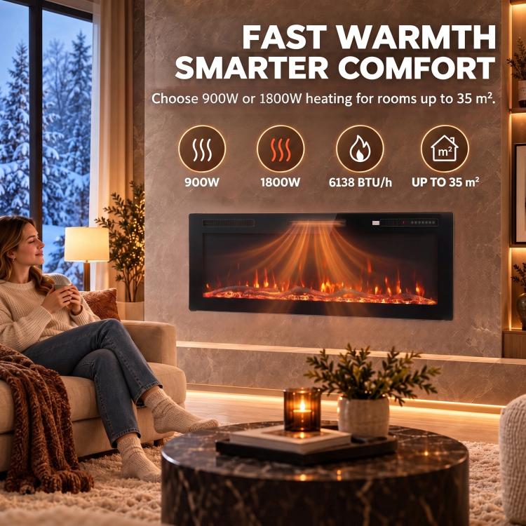 Camino elettrico slim 127 cm 3 in 1 con fiamme LED personalizzabili - immagine 8