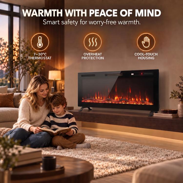 Camino elettrico slim 127 cm 3 in 1 con fiamme LED personalizzabili - immagine 10