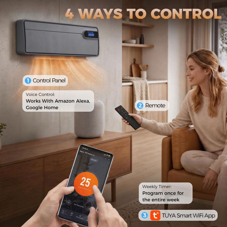 Termoventilatore ceramico da parete Wi-Fi 2000 W grigio - immagine 9