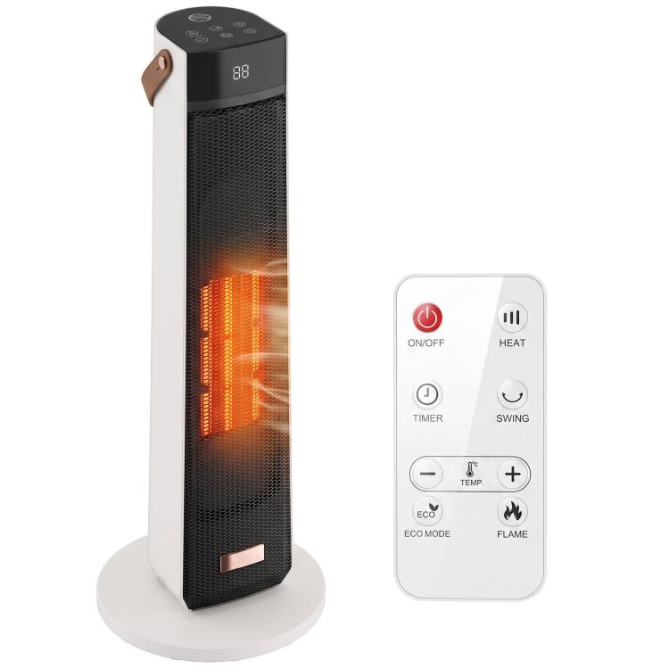 Portable Space Heater with Realistic Flame Effect, 2000W Ceramic Heater with Eco Mode, Adjustable Thermostat, Remote