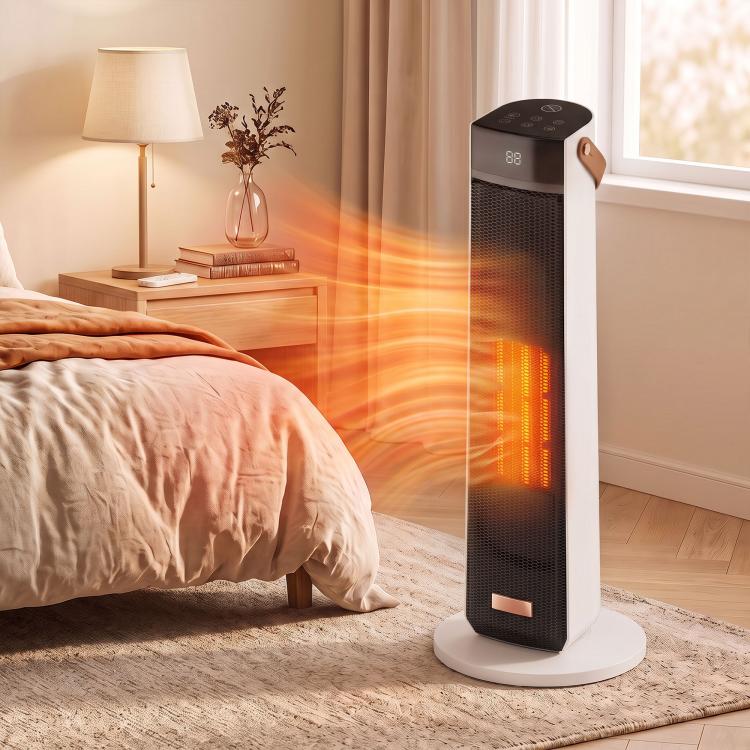 Portable Space Heater with Realistic Flame Effect, 2000W Ceramic Heater with Eco Mode, Adjustable Thermostat, Remote