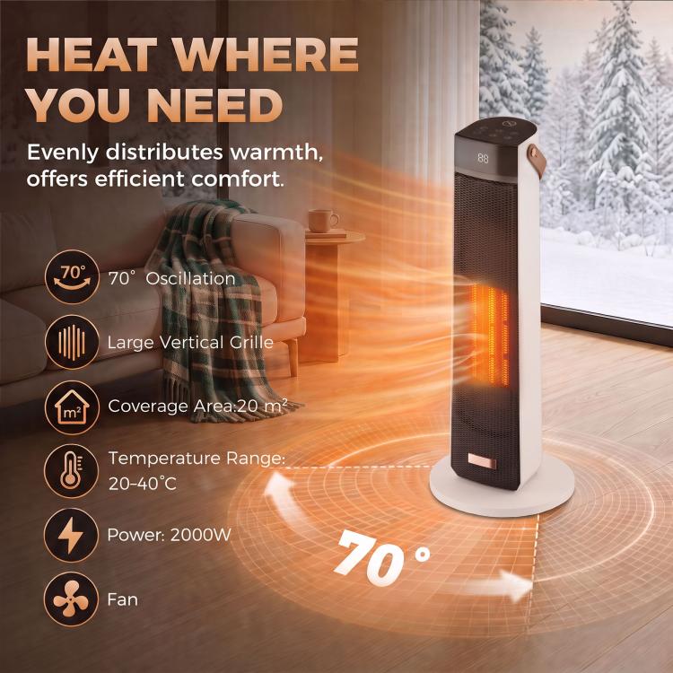 Portable Space Heater with Realistic Flame Effect, 2000W Ceramic Heater with Eco Mode, Adjustable Thermostat, Remote