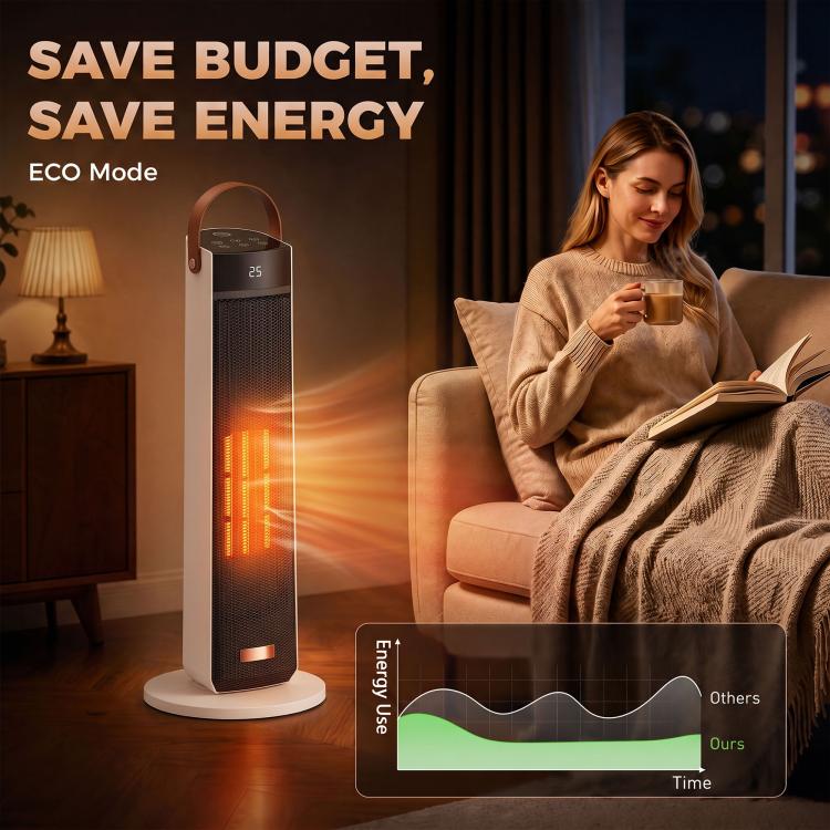 Portable Space Heater with Realistic Flame Effect, 2000W Ceramic Heater with Eco Mode, Adjustable Thermostat, Remote