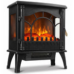 3-Sided Glass Electric Fire Fan Heater, Electric Fireplace Stove Freestanding Log Burner with Flame Effect, Black