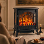 3-Sided Glass Electric Fire Fan Heater, Electric Fireplace Stove Freestanding Log Burner with Flame Effect, Black