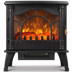 3-Sided Glass Electric Fire Fan Heater, Electric Fireplace Stove Freestanding Log Burner with Flame Effect, Black